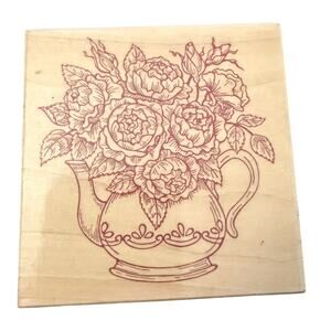 All Night Media Vintage Tea Pot With Flowers 484J03 Large Rubber Stamp
